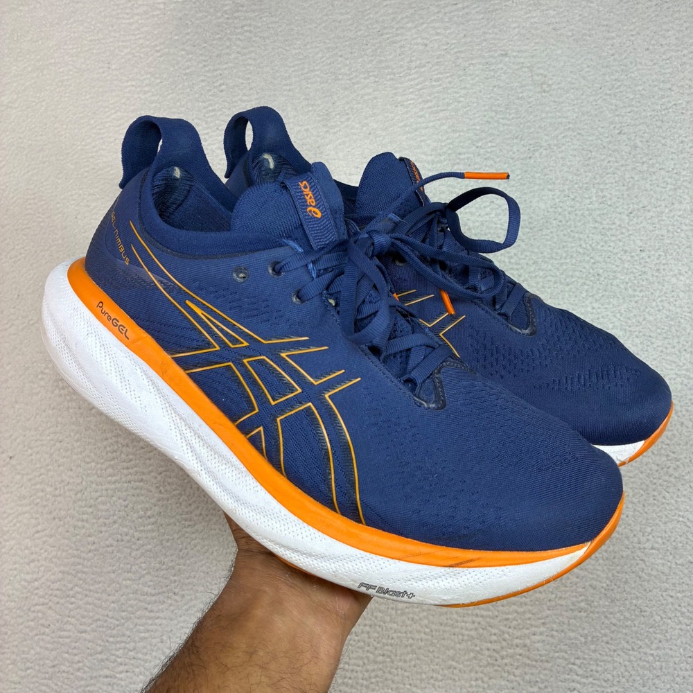 Asics Gel Nimbus 25 Running Shoes Men 11 Blue Orange Athletic Gym Jogging